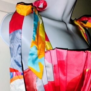 SHEIN Multicolor Abstract Rhinestone Pleated Crop Top